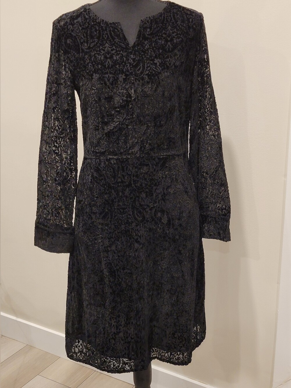 Garnet Hill Black Sheath Dress with Cuffed Long Sleeves
